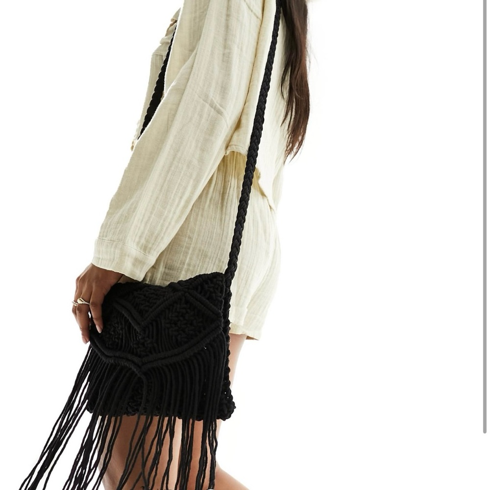 Black Macrame Crossbody Bag